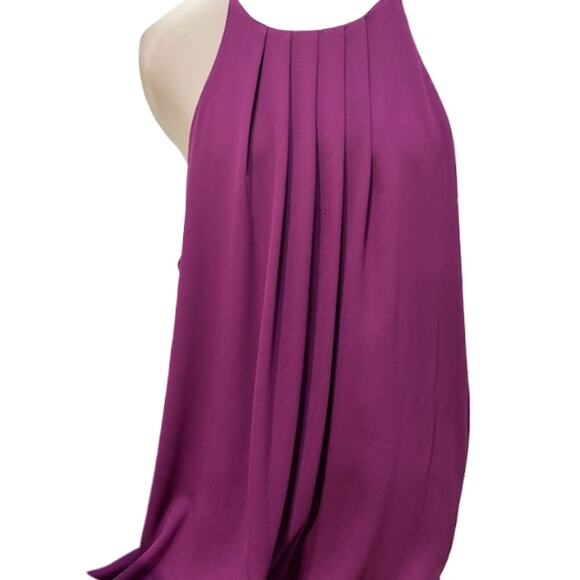 EVERLY Flowy Plum Chiffon High Neck A-line Mini Dress Large Whimsigoth Fairy - Picture 3 of 6